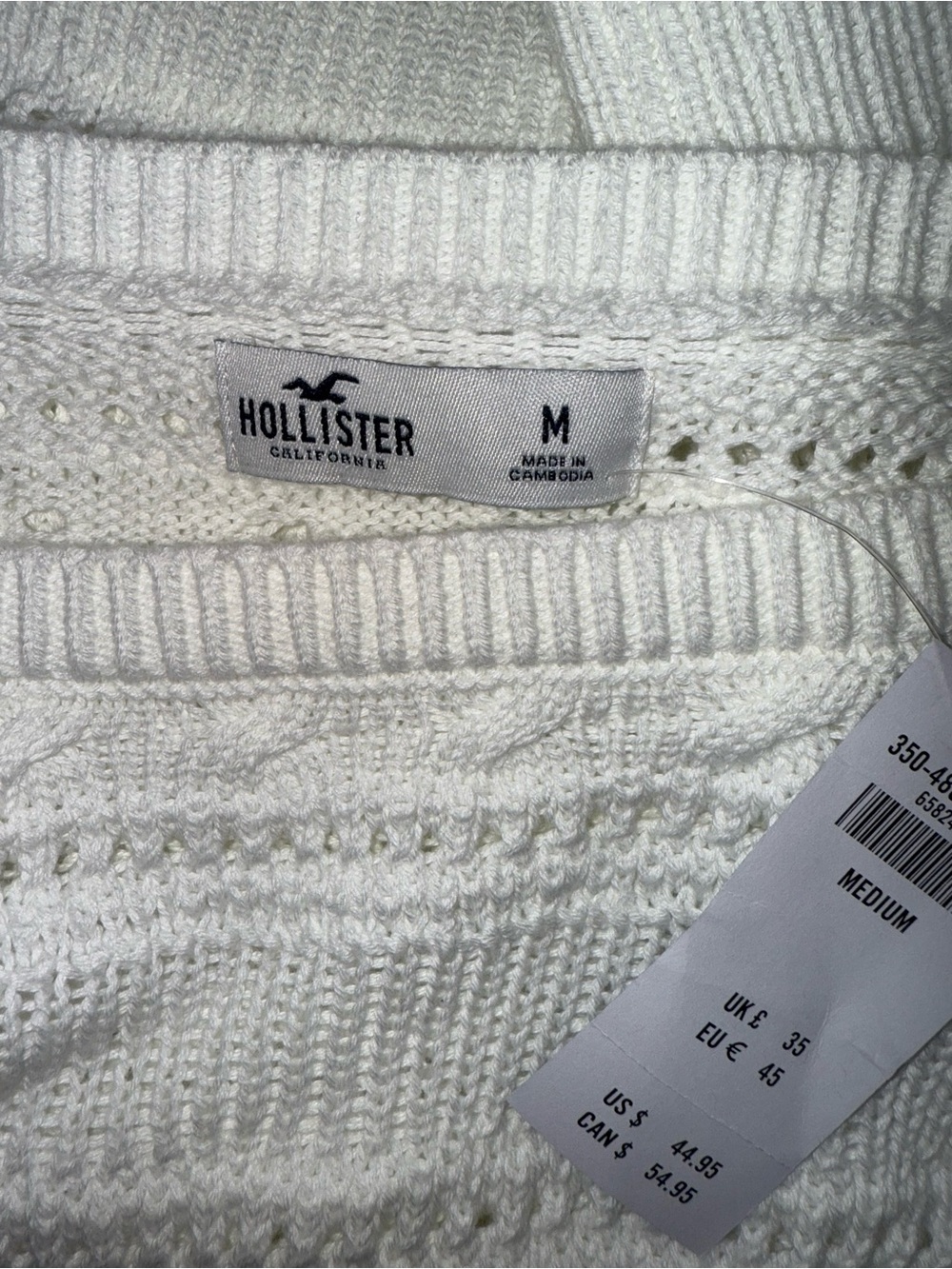 NWT Hollister White Crochet Crop Sweater - Picture 7 of 8